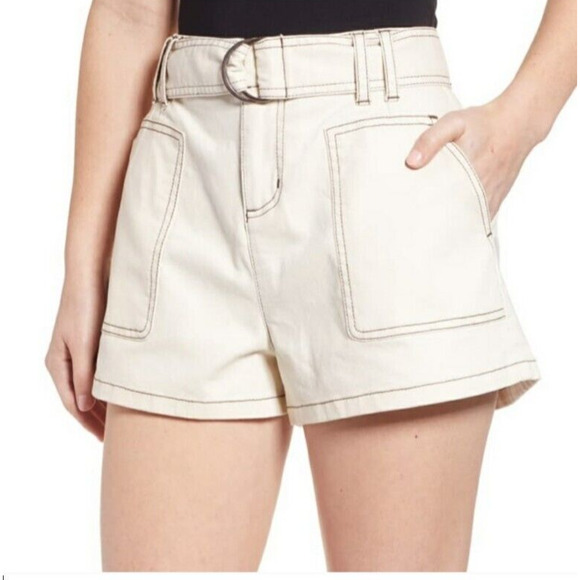 Nordstrom BP Women's High Waisted Ivory with Contrast Seaming Belted Shorts. 1X - Picture 1 of 12